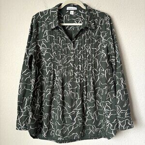 Coldwater Creek Horse Equestrian Novelty Print Pintuck Popover Blouse Shirt Top